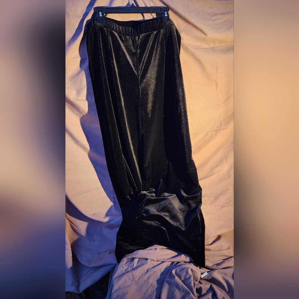 Ming Wang velvet elastic waistband wide-leg pants
